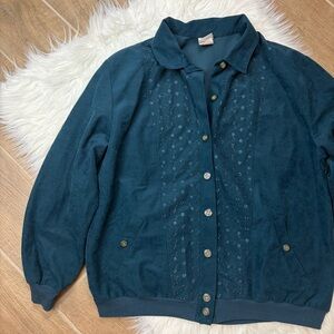 G.W. Division of Graff Teal Floral Embroidered Bomber Jacket